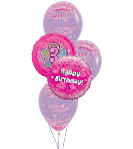 Pink Flower 3rd Birthday Confetti Classic Balloon Bouquet. An arrangement by Balloon Bouquets Plus.