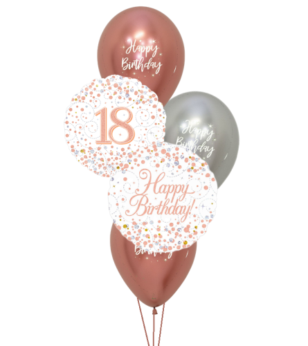 Sparkling Fizz 18th White and Rose Gold Birthday Classic Balloon Bo. An arrangement by Balloon Bouquets Plus.