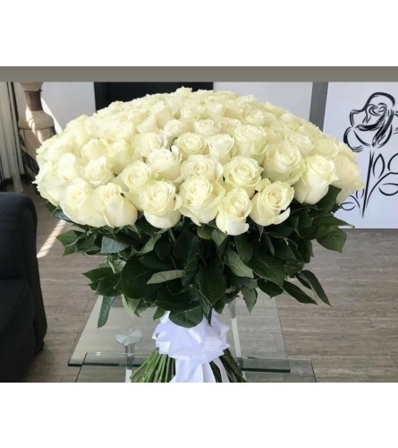 White Rose Wrap in Love. An arrangement by Brickell Exclusive Blooms.