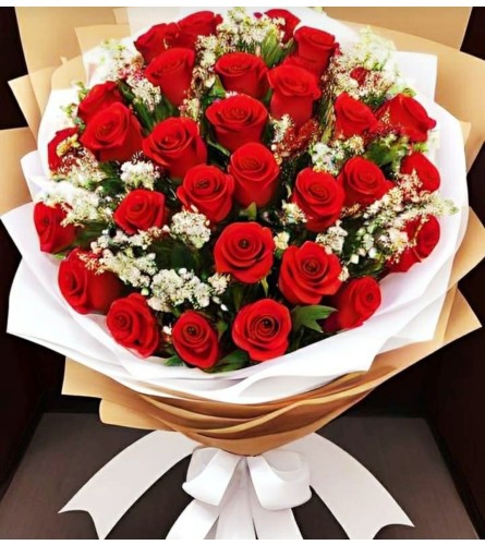 Red and White Rose Wrap. An arrangement by Brickell Ave Florist.
