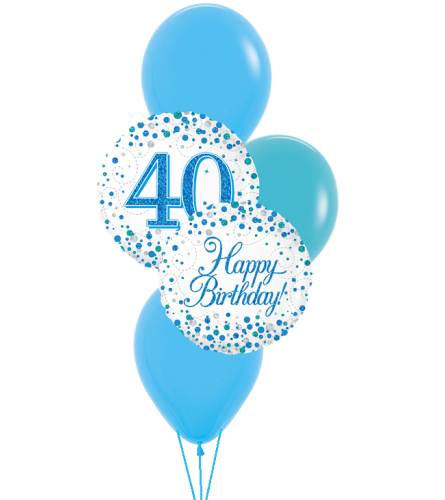 Sparkling Fizz 40th Blue Birthday Colourful Classic Balloon Bouqu. An arrangement by Balloon Bouquets Plus.