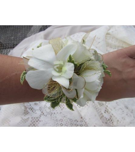 Wrist Corsage. An arrangement by Thompson's Full Bloom.