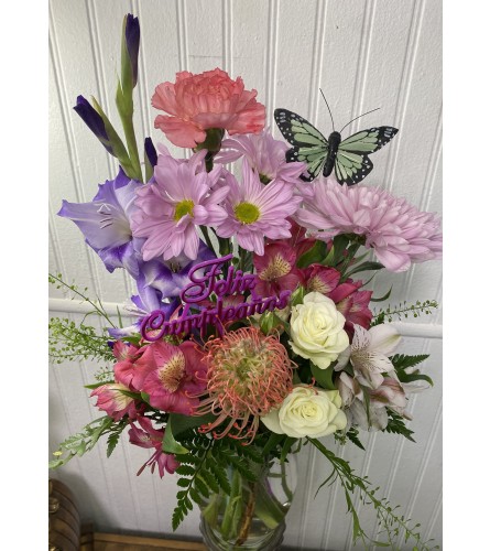 Blossoms of Joy Bouquet. An arrangement by The Flower Box Florist.