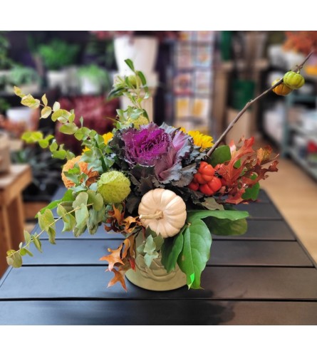Harvest Harmony Bouquet in a vase. An arrangement by Grace Floral Design Barrie.