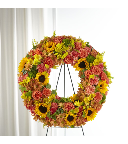 Autumnal Memories Wreath. An arrangement by Fellows Fernlea Flowers.