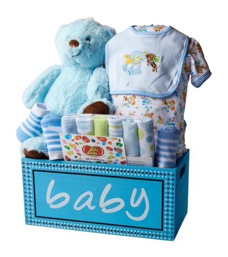 BLUE WOODEN KEEPSAKE CRATE- BOY. An arrangement by Select Flowers.
