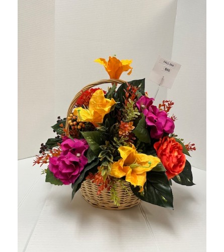 Silk Basket with Fall Flowers. An arrangement by Amedeo's Florist.