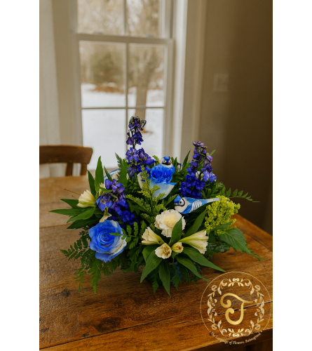 Blue Jay Pride. An arrangement by Lori's Hearts and Flowers.