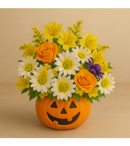 Jack-O-Joy Halloween Arrangement. An arrangement by A Touch of Elegance Florist and Events LLC.