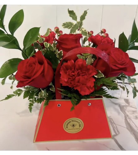 Blooming Tote Bag Bouquet. An arrangement by Brookdale Flowers and Gifts.