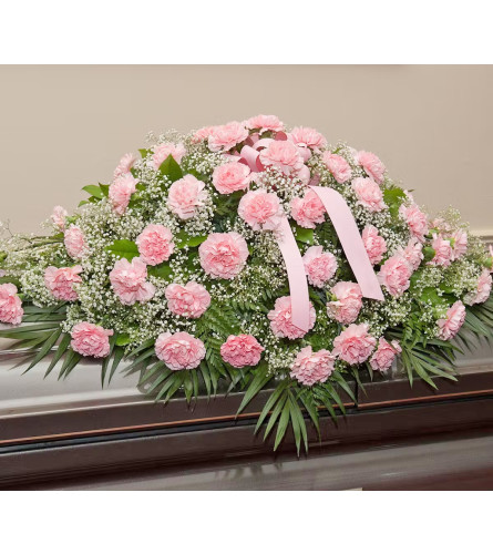 Pink Carnations Casket Spray. An arrangement by Flowers and Beyond.