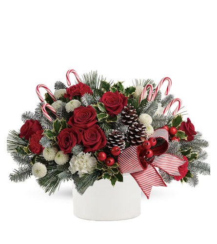 Jolly Candy Cane Bouquet. An arrangement by Flowers and Beyond.
