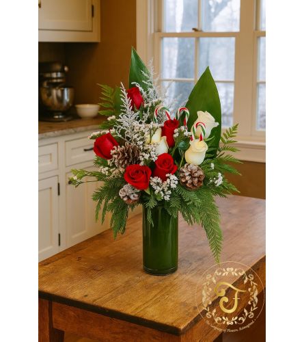 Candy Cane Bliss Bouquet. An arrangement by Anderson Flowers.