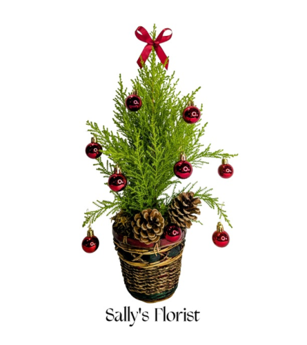 Sally's Christmas Mini Tree with decor. An arrangement by Prime Florist.