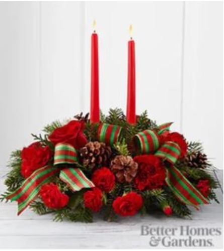 Joyous Holiday Centerpiece - Deluxe. An arrangement by Very's Flowers.