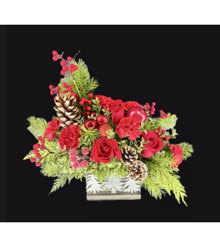 Festive Ruby Charm - Deluxe. An arrangement by Hillcrest Florist.