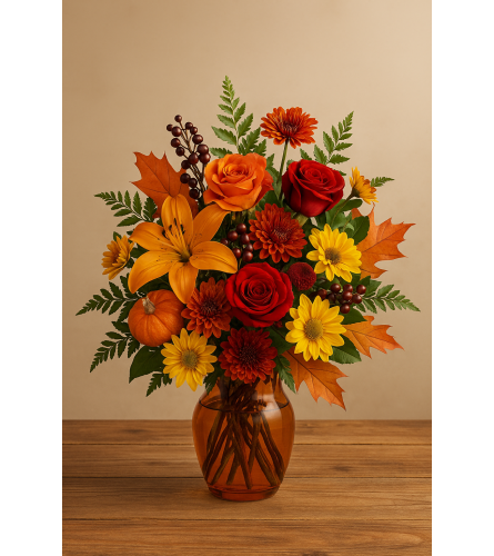 Autumn Glow Vase Bouquet - Deluxe. An arrangement by A Touch of Elegance Florist and Events LLC.