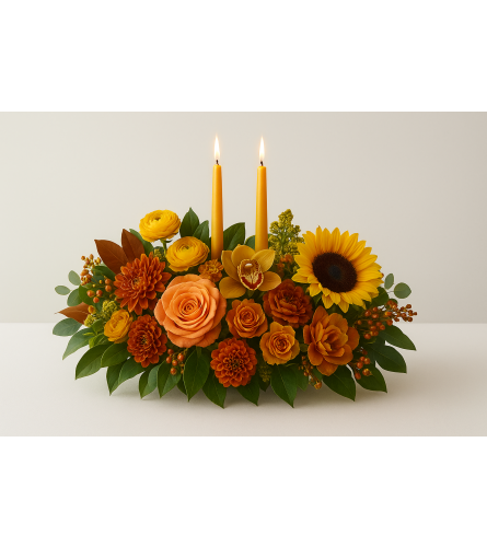 Harvest Luxe Centerpiece. An arrangement by Elegant Florist.
