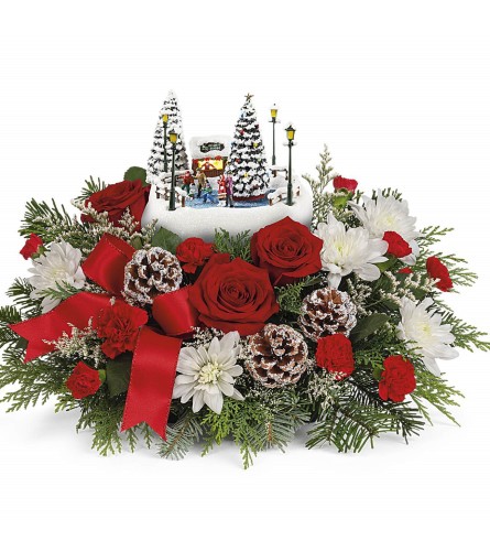 Thomas Kinkade's Skate into the Holidays. An arrangement by Kitchener Ontario Florist.
