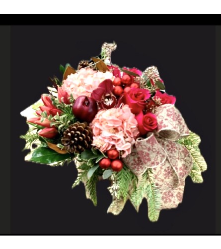 Blush and Burgundy Bliss Centrepiece - Deluxe. An arrangement by Hillcrest Florist.