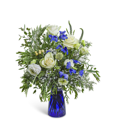 Blue Frost Harmony. An arrangement by The Flower Shop of Lake Charles.