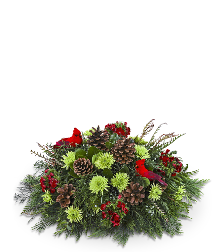 Where Cardinals Gather Centerpiece. An arrangement by The Flower Shop of Lake Charles.