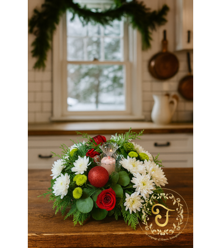 Holiday Harmony Centerpiece. An arrangement by Floratechnics.