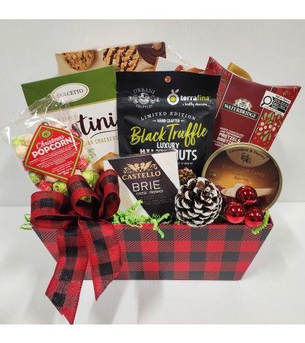 Plaid box goodies. An arrangement by Prestige Floral.