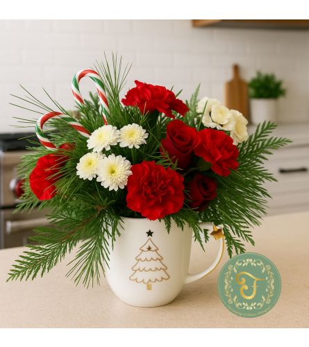 Christmas Cheer Mug Arrangement (Mug Design may Vary) - Standard. An arrangement by Roma James Gifts.