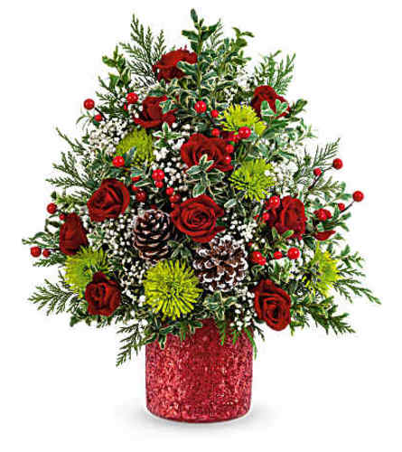 Teleflora's Holiday Cheer Tree - Deluxe. An arrangement by Michael's Flowers.