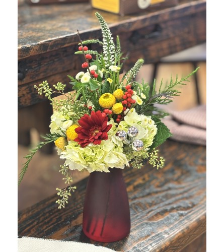 Scarlet Snowfall. An arrangement by Thurston Flowers.