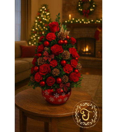 Crimson Noël Boxwood Tree. An arrangement by Floratechnics.