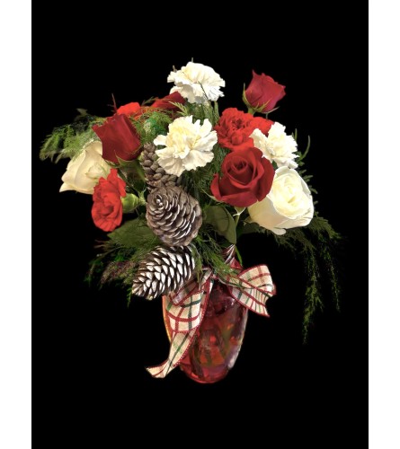 Crimson and Snow Delight. An arrangement by Bouquets N Things.