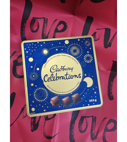 Cadbury celebrations 353g. An arrangement by KW Flowers.