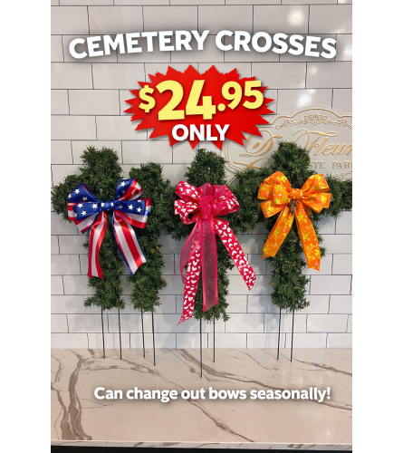 Cemetery Cross. An arrangement by Brookdale Flowers and Gifts.