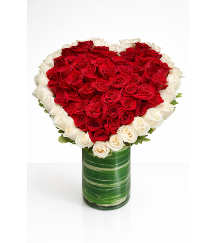Red and White Rose Heart. An arrangement by Garden Florist.