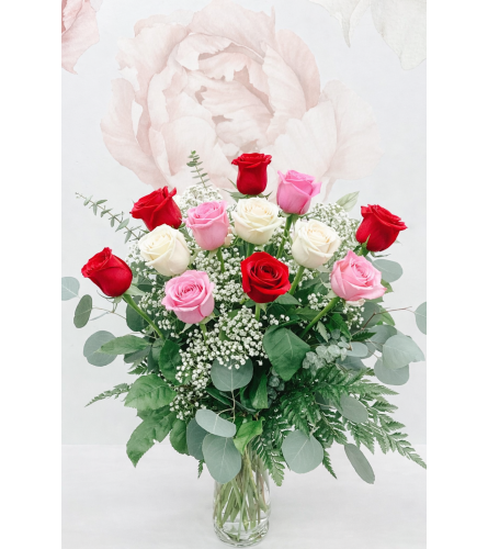Trio of love. Dozen Roses.. An arrangement by Grande Prairie Florist.