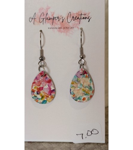 Floral mini teardrop leather earrings. An arrangement by Block Farms Flowers.