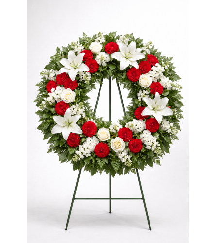 Graceful Remembrance Wreath. An arrangement by Kitchener-Waterloo Florist.