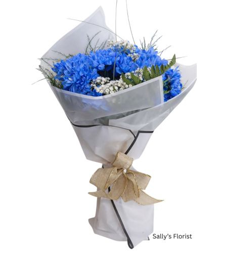 Sally's Blue Bliss. An arrangement by Jimmy's Flower Shop.