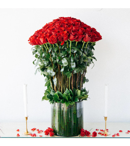 Grand Gesture: 50 Long-Stem Roses. An arrangement by New Britain Flower Shop.