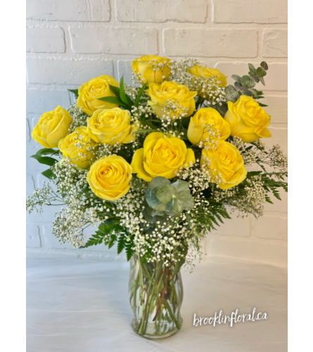 Yellow Dozen Roses - Standard. An arrangement by Brooklin Floral and Garden Shoppe Inc..
