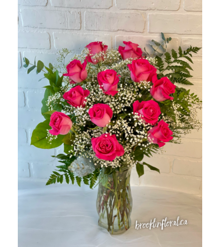 Hot Pink Dozen Roses - Standard. An arrangement by Brooklin Floral and Garden Shoppe Inc..