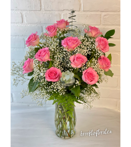 Pink Dozen Roses - Standard. An arrangement by Brooklin Floral and Garden Shoppe Inc..