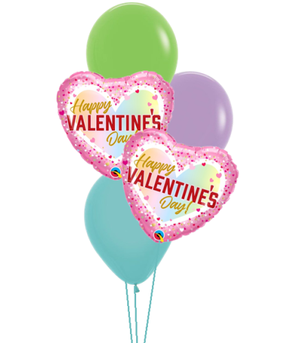 Valentine Confetti Ombre Colourful Classic Balloon Bouquet. An arrangement by Balloon Bouquets Plus.