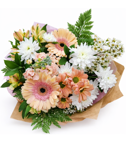 Precious Peach Bouquet. An arrangement by The Garden Gate Gifts and Florals.