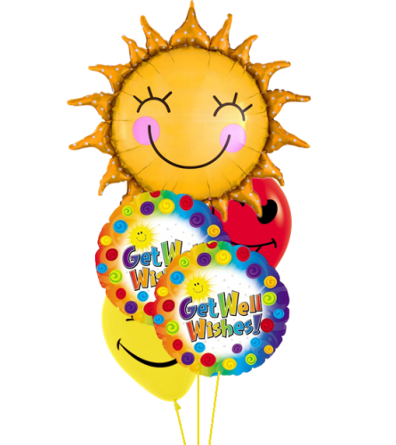 Sunhine Sun Smile Get Well Swirls Cheerful Balloon Bouquet. An arrangement by Balloon Bouquets Plus.