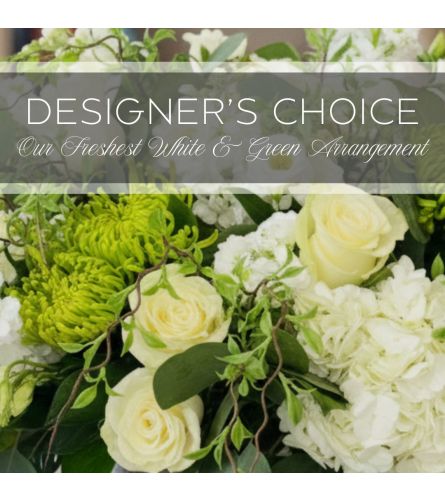 Designers Choice White and Green. An arrangement by The Greenhouse Florist.