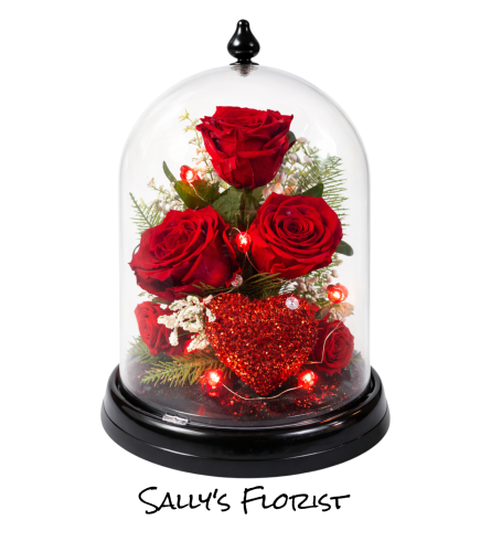 Eternal Love Preserved Rose Dome. An arrangement by Tim's Florist and Garden.