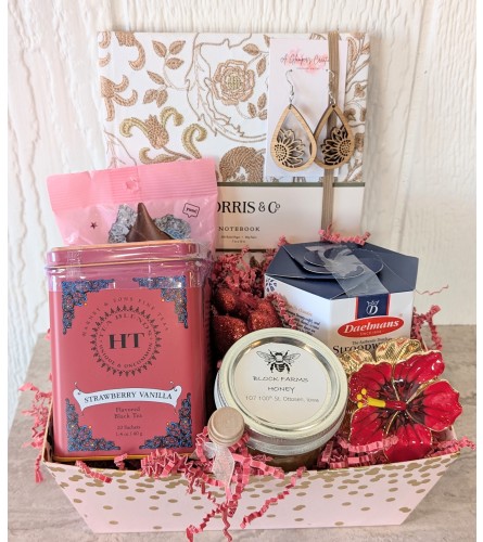 Gift Basket - Tea Time. An arrangement by Block Farms Flowers.